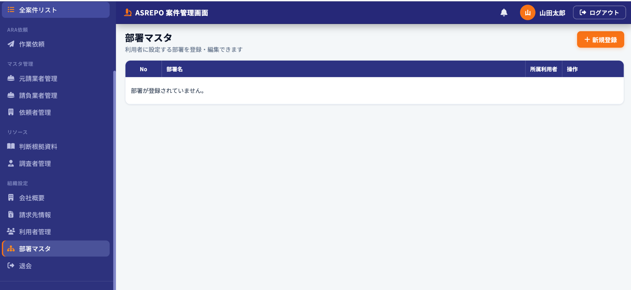 部署マスタ一覧画面